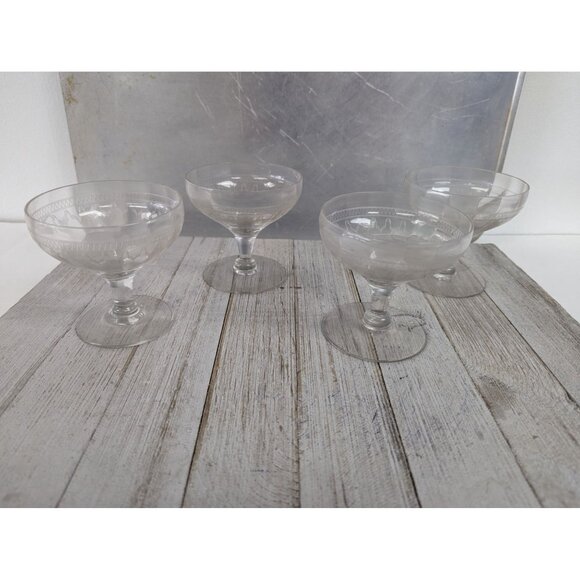 Bryce Etch #334 Sherbet Glasses Drinking Stemmed Set of 4 Clear - Picture 1 of 6